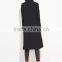 Black Drape Front Dip Hem Waterfall Coat 100% Polyester Long Sleeve Casual Knee Length Opening Dress