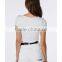 Plain Fashion Cap Sleeve Round Neck Knot Front Wihte Blouse