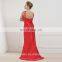 EM8914 Red halter floor length satin Simple evening dress