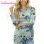 Latest Design Winter Print Floral Long Sleeve Blouse Tops Women