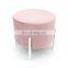 Customized modern pink velvet unfoldable stool ottoman with white metal frame legs for living room