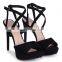 Ladies latest beautiful handmade black stiletto high heels open back platform with crossover front straps women sandals shoes