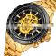 WINNER popular stainless steel gold wristwatch skeleton skull design waterproof automatic mechanical watch