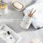 Polyresin White Marble Bathroom Accessory Set Rubber wood soap Dispenser Soap Dish Tumbler Toothbrush Holder