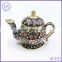 Vintage style colorful enameled tea pot design Russian Faberge egg trinket jewelry box