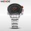 Luxury Brand WEIDE Men Sport Watches Black Dial Red hands Dual Display 30m Waterproof Stainless Steel Strap Watches Stop Watch