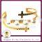 Support Custom Design Gold Plated Stainless Steel Religious Inlay Shiny Crystal Cross Cuff Bangle With White Pearls For Womens