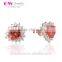 2016 New Design Red Cz Pave 925 Sterling Silver Heart Shaped Sted Earrings