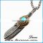 Alibaba Top Sale Ruby Stone Titanium Steel Skull Feather Necklace Jewelry Mens Turquoise Stone Stainless Steel Feather pendant
