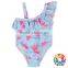 YZA020 Stylish Children Girls Single Shoulder Strap Ruffled One Piece Swimwear