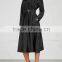 Wholesale Ladies Apparel Fashion Dropped Shoulders Pleated Black Linen Coat(DQE0345C)