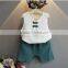 2107 new design kids clothes two pieces vintage linen girl boutique clothing fashion brand baby clothing set