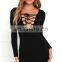2017 sexy long sleeve black lace up dress for women