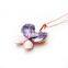 Hot Sale Beautiful Rose Gold Jewelry Butterfly Purple Crystal Pendant Necklace For Party Weeding