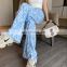TWOTWINSTYLE Wide Leg Pant For Women Print Casual High Waist Hit Color Loose Straight Pants Female