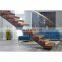 Modern Central Beam Straight Wooden Staircase With Glass Railing