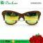2016 fashion design lady style good quality cat eye wooden sunglasses with yellow revo coating