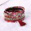 New Design Bohemian Tassel Leather Rhinestone Crystal Magnetic Charm Bracelet For Women Jewelry