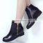 2015 Fancy Black Women Leather Flat Zipper Ankle Boots Elegant Leather Round Toe Flat Short Boots CP6697