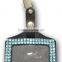 ID Holder with Light Blue Gem, High Quality Promotion Gift PU Leather Badge Holder with Crystal Gem Decoration
