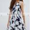 Guangzhou Fashion Clothing OEM Navy Slash Detail Sexy Organza Floral Dress