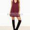 Summer Dresses Style Sexy V Neck Dresses Women A-Line Burgundy Suede Sleeveless Halter Neck Mini Dress