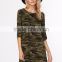 New Design Custom Made Army Green Camouflage Print Tee Dress Polyester Spandex Roll Sleeve A Line Dress