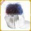 Three colour glaze white with real raccoon fur pompom spring hat