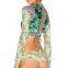Printed lace-up back sun protection rash guard