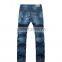 OEM service supply type men indigo wash denim scratch damaged casual slim jeans pent
