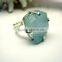 Aquamarine Rough Natural Gemstone Ring, 925 Solid Sterling Silver Ring, Designer Raw Prong Ring
