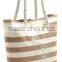 wholesale crossstripe canvas beach tote bag;Banded Striped Beach Town Tote Bag with Rope Handles