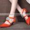 Orange color Lady's genuine leather shoes white and red low heel customized handmade