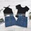 2020 Baby Girl Clothes Set Summer 2PCS Kids Outfits Solid Vest Crop Top T shirt Button Denim Skirts Casual Outfits