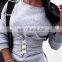 Custom logo women long sleeve corset adjustment waist crew neck hoodie sweaters and pullover casual dresses