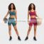 Color Blocking Long Line Cross Back Straps Sports Yoga Wear Ribbed Fixed Pads Women Workout Gym Fitness Athletic Bra Top