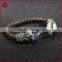 Wholesale Amazing double stone leather wrapped bangles, Fashion amethyst and pearl bangle