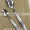 Hotsell stainless steel spoon fork knife with plastic handle and logo printing