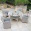 Aluminum frame PE rattan dining set lazy susan round table and wicker chair