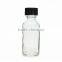 1oz Clear Boston Round glass Bottle with Black Cap