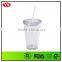 16 oz transparent plastic christmas cup with straw