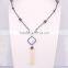 Freshwater Pearl with Imitation Pearl Tassel Pendant Necklace, Pave Rhinestone Beads Hematite Beaded Necklace