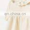 One piece long sleeves and frilled neckline embroidered girls party dresses