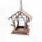 wooden hut shape bird feeder for outdoor hanging