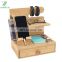 Bamboo Desktop Phone Docking Charging Station with Drawer Home & Office Wallet Stand Glasses Holder Watch Organizer