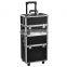 Aluminum Beauty Train Cosmetic Makeup Lockable Case with Wheels and trolley