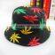2016 New Fashion Hip Hop Green White Leaf Print Fishing Caps Weed Bucket Hats For Mens