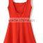 Red Plain Wavy Square Neck Sleeveless summer dress 2015