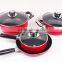 7Pcs Red Non-Stick Inner High Quality Aluminum Cookware Set With Glass Lids