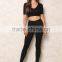 MGOO High Quality Black Ribbed Hood Tops Sleeveless Cropped Tops And Legging For Running Tracksuits Plain Basic